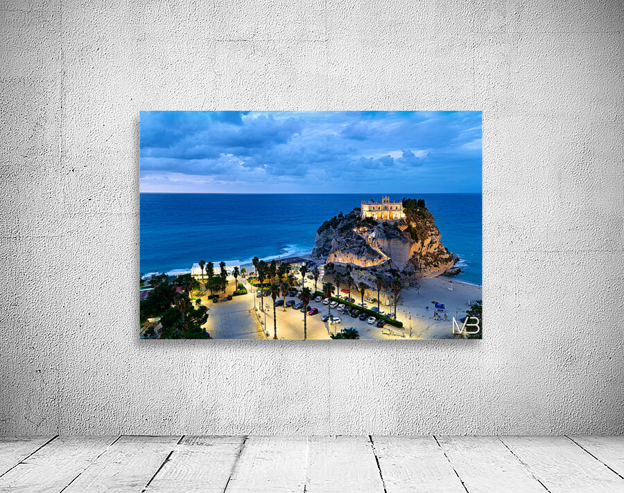 Santa Maria dellIsola Monastery in Tropea Calabria during dusk Wall Preview