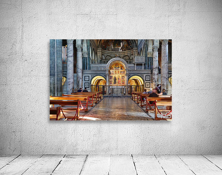 People walk inside basilica di san miniato in Florence Tuscany Wall Preview