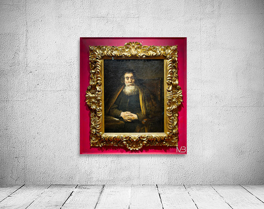 A rabbi sits calmly in a chair with hands together Wall Preview