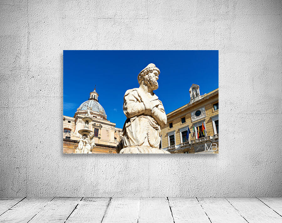 Fountain at Piazza Pretoria in Palermo displays many unique stat Wall Preview