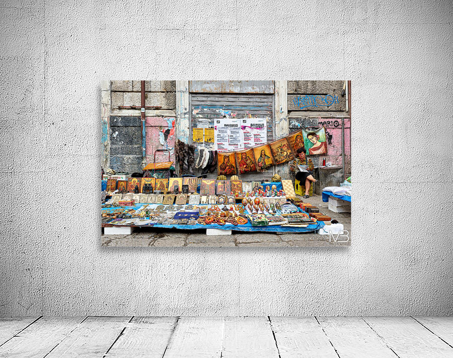 Market scene in Palermo Sicily with local crafts and art Wall Preview