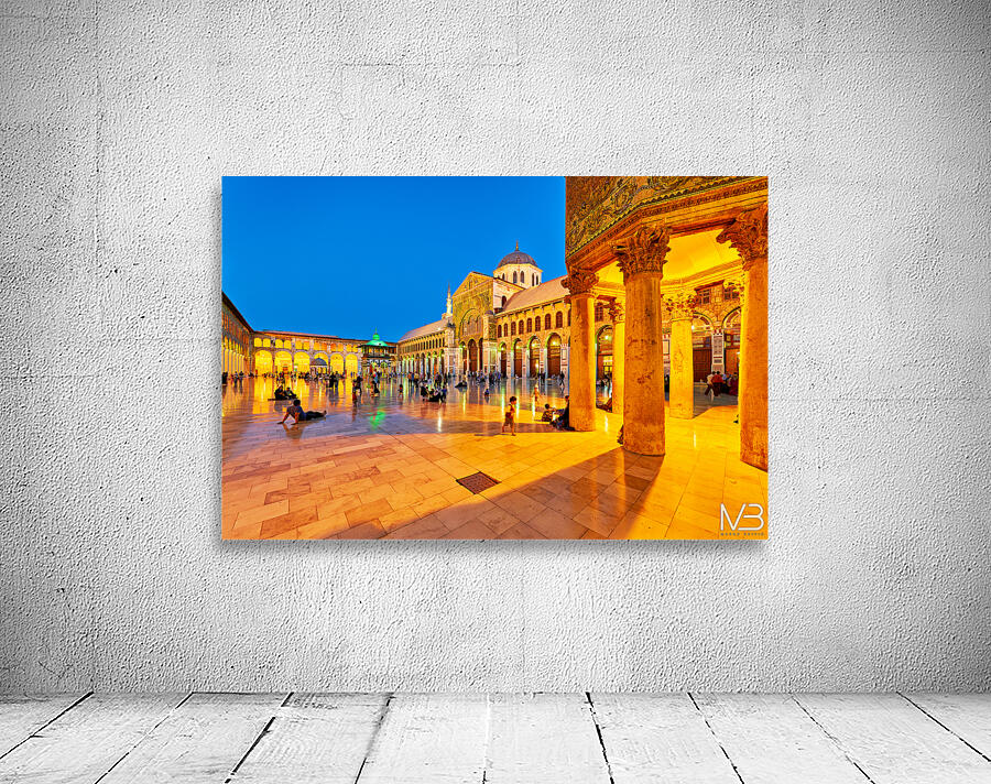 Visitors enjoy evening time at Umayyad Mosque in Damascus Syria Wall Preview