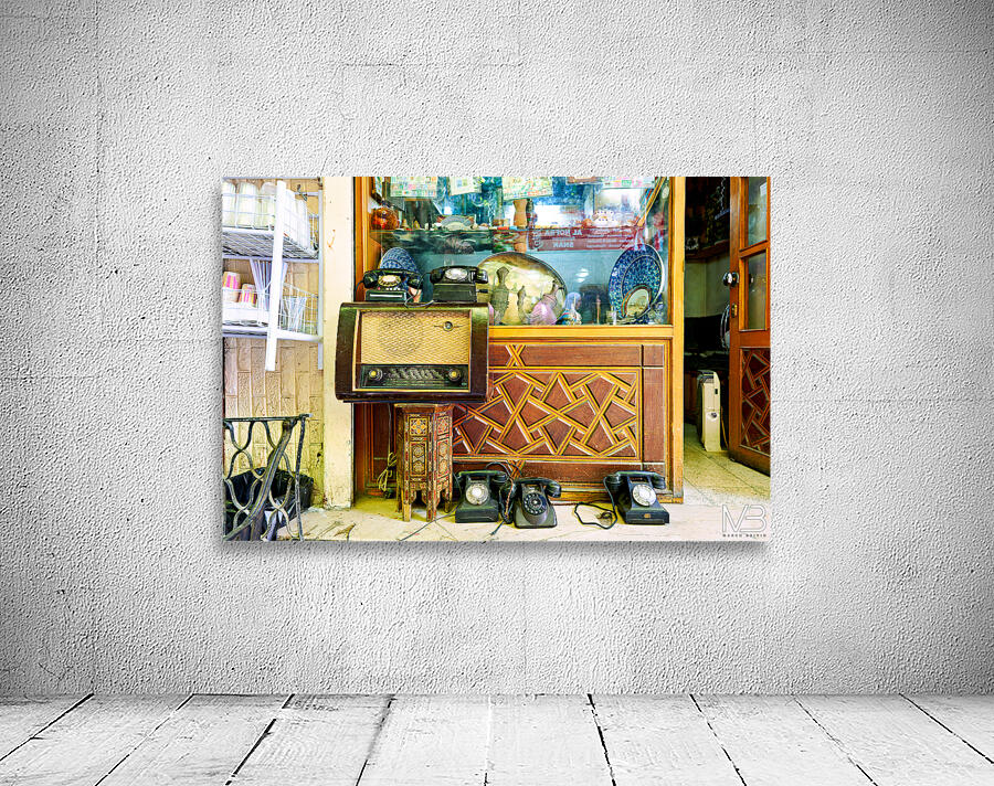 Second hand shop displays vintage items in Damascus Syria Wall Preview