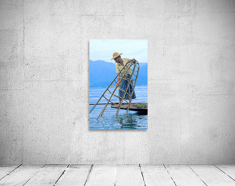 Fishing on Inle Lake in Myanmar with bamboo tools Wall Preview