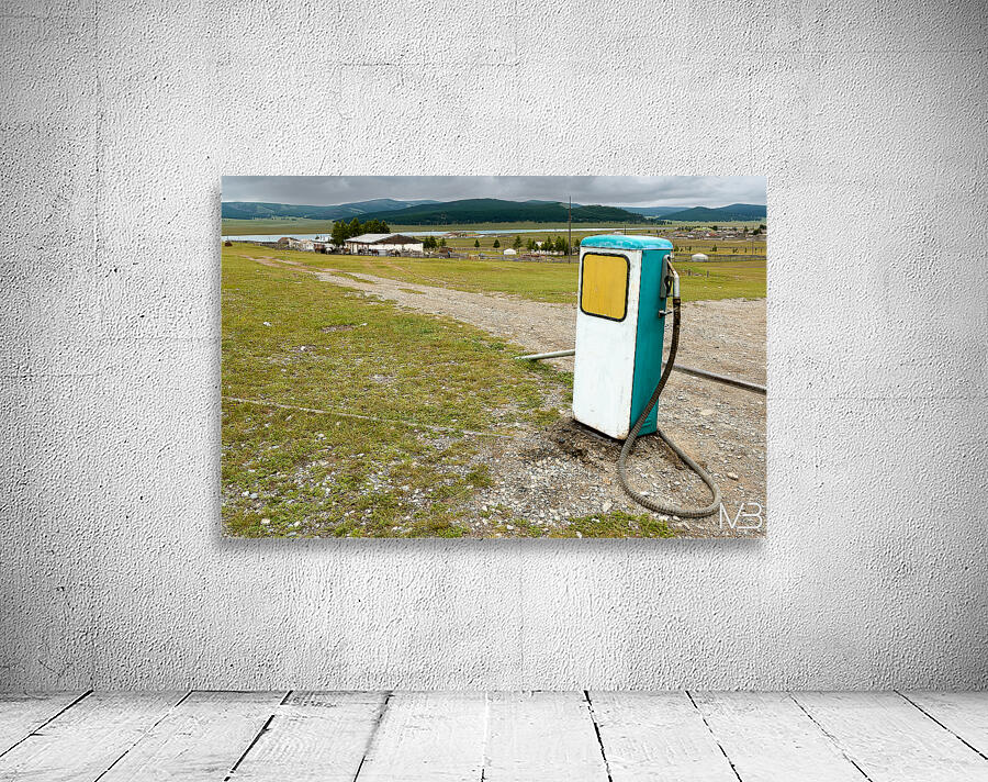 Old style soviet gas station in Mongolia near open fields Wall Preview