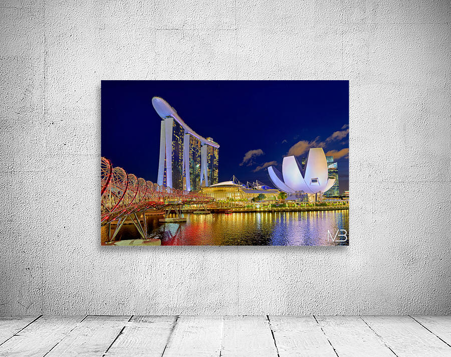 Sunset at marina bay sands artscience museum and helix bridge Wall Preview