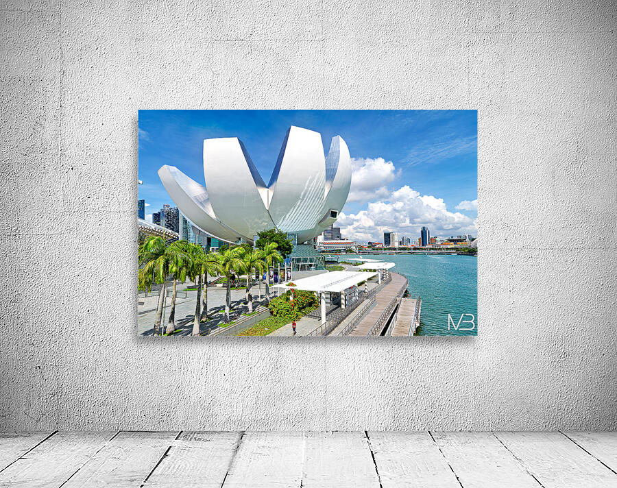 Visitors enjoy view of ArtScience Museum in Singapore near water Wall Preview