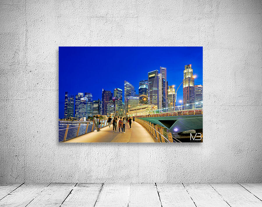 City skyline and people walking at sunset near Marina Bay Wall Preview