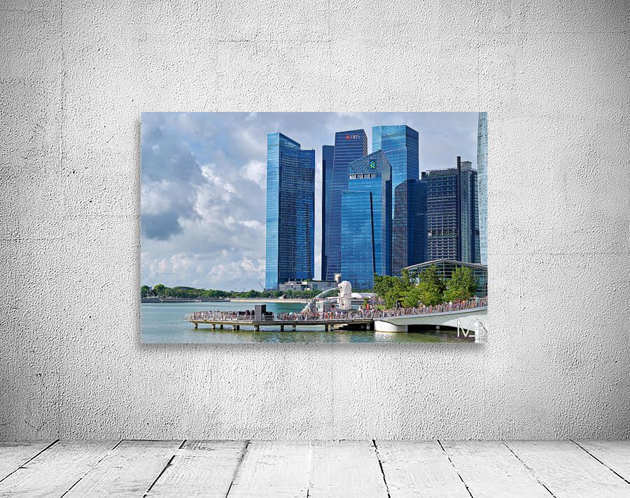 People are walking near a bridge in Singapores financial distri Wall Preview