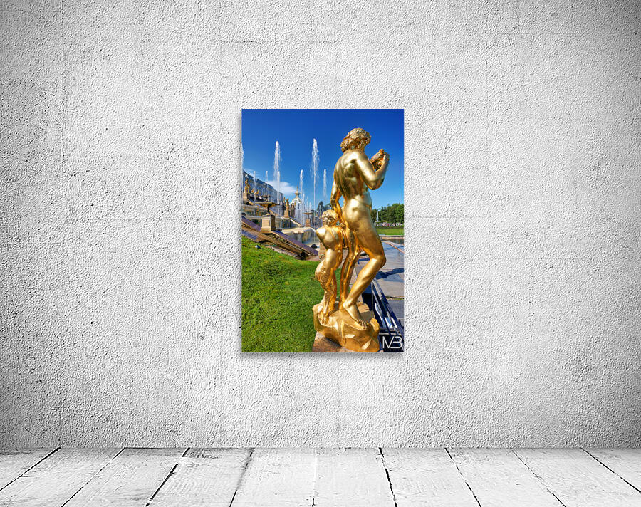 Golden statues at Peterhof Palace in Saint Petersburg Wall Preview