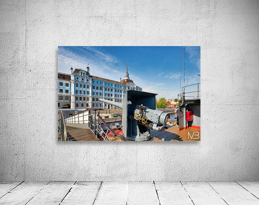 Cruiser Aurora in St. Petersburg with city background Wall Preview