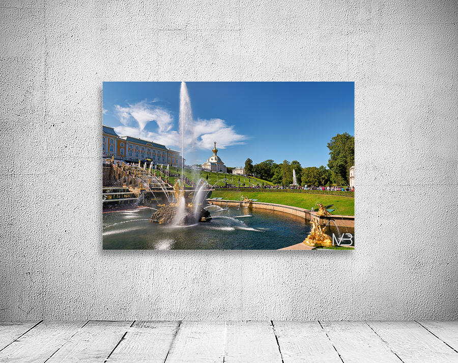 Visitors admire the fountains at Peterhof Palace Wall Preview