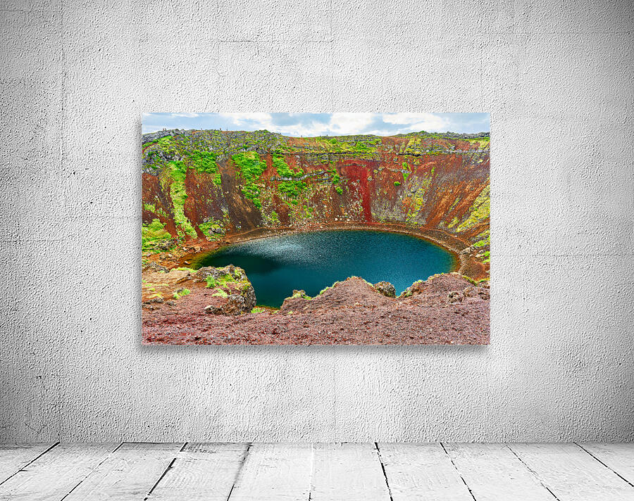 Exploring Kerid Crater in Iceland on a cloudy day Wall Preview