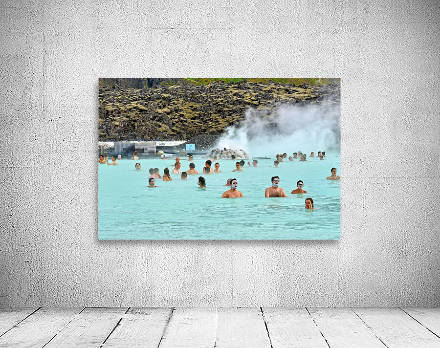 Visitors enjoy Grindaviks blue lagoon spa by day Wall Preview