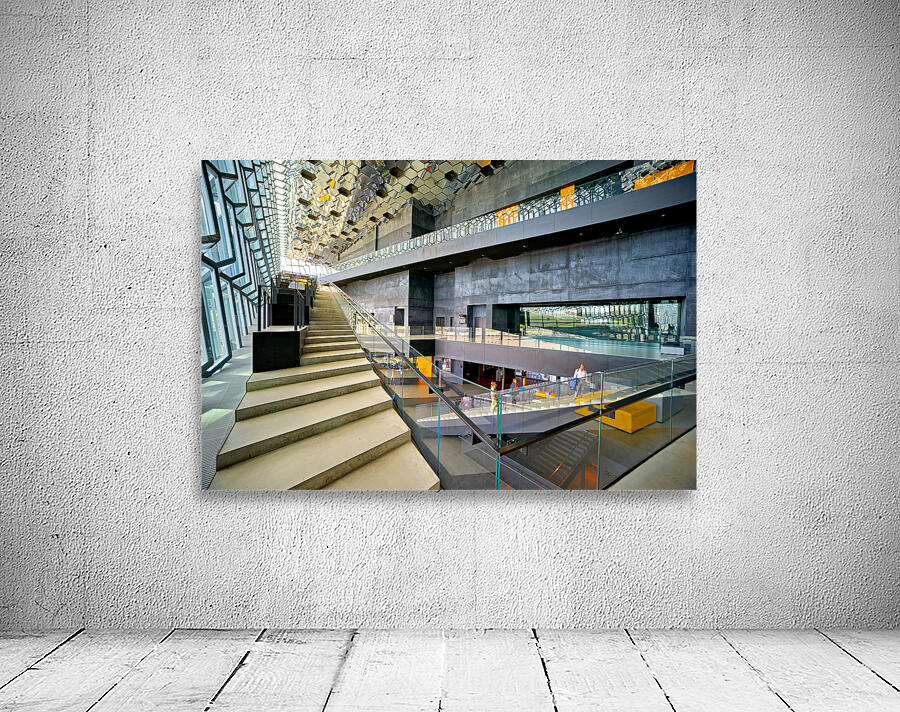 Exploring the interior of Harpa Opera House in Reykjavik Iceland Wall Preview