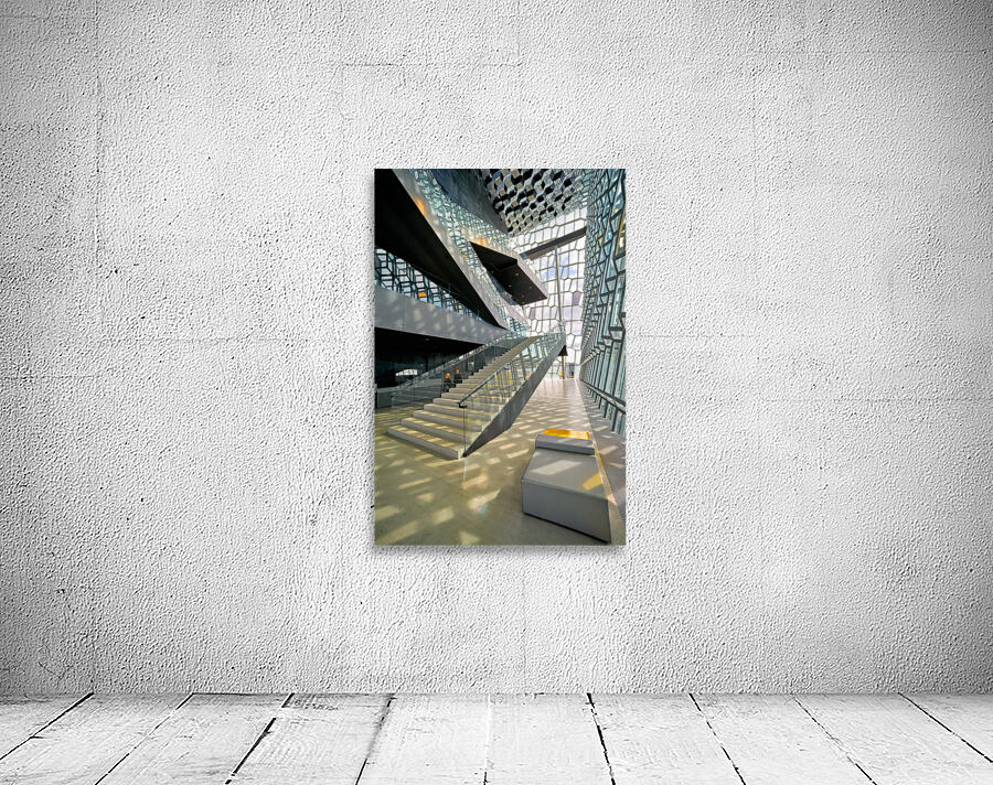 Unique design inside Harpa Opera House in Reykjavik Wall Room Mockup