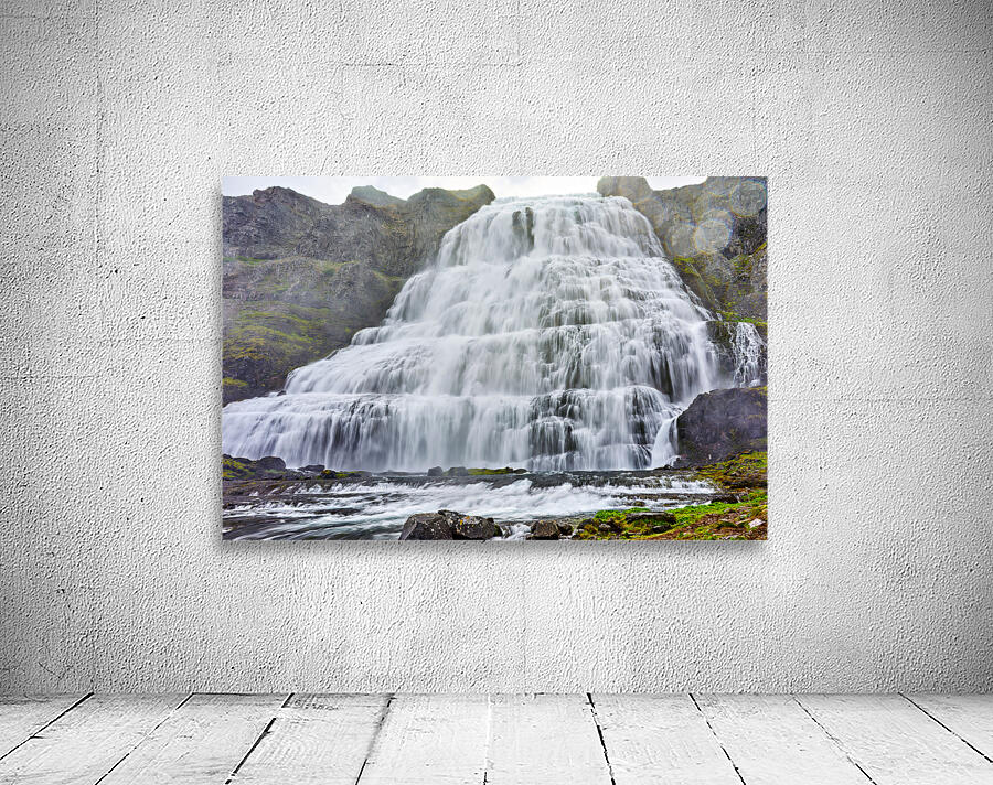 Visiting Dynjandi Waterfall in Iceland during daytime Wall Preview