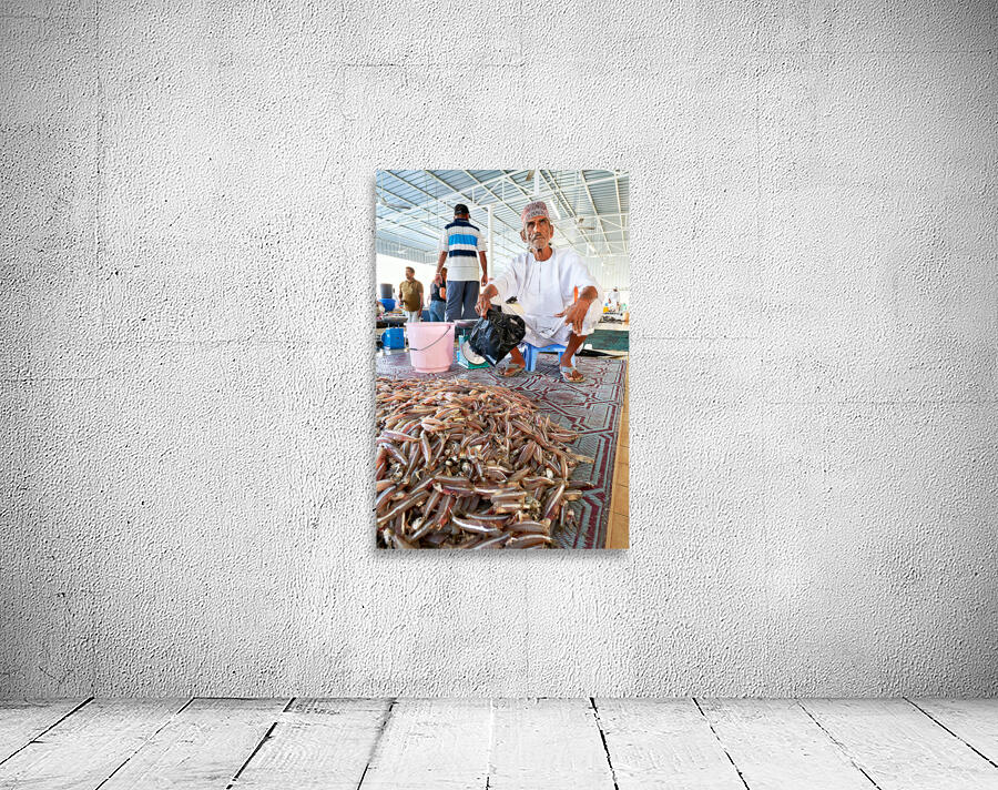 Muscat Oman fish market shows daily life of fishermen and buyers Wall Preview