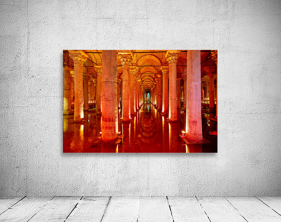 Explore Basilica Cistern at night with reflected lights Wall Preview