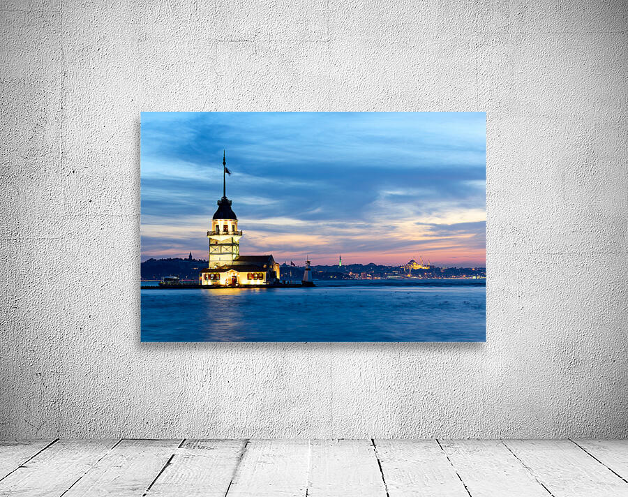 View of Maidens Tower on Bosphorus at sunset in Istanbul Wall Preview