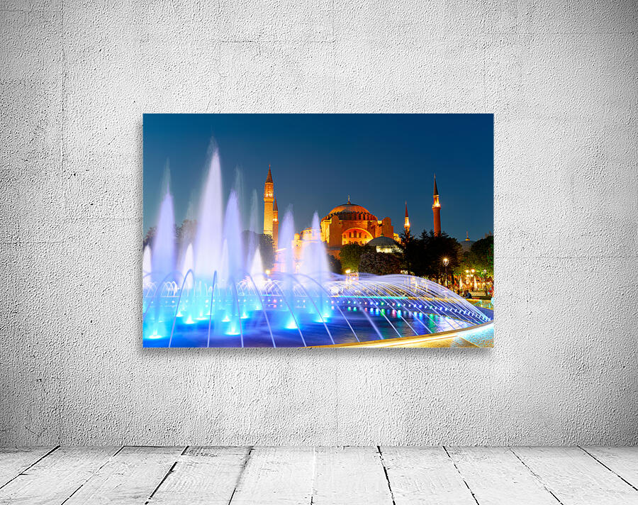 Hagia Sophia Grand Mosque at night with a fountain display Wall Preview