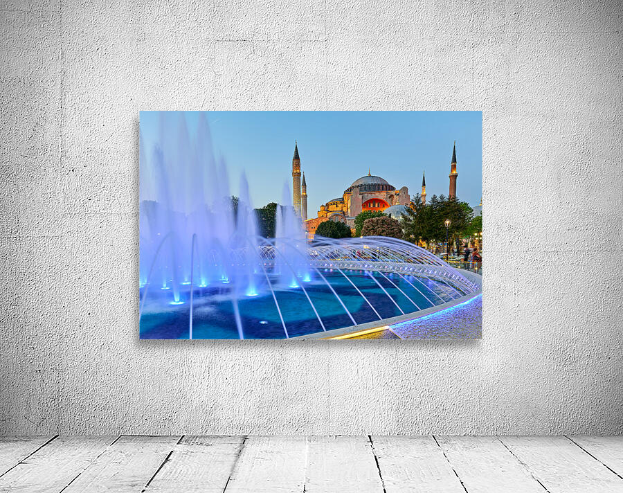 Hagia Sophia Grand Mosque at dusk with fountain display Wall Preview