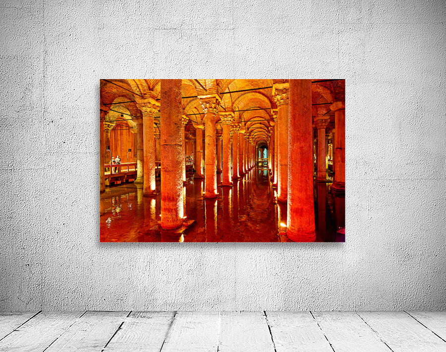 Explore Basilica Cistern in Istanbul at nighttime Wall Preview