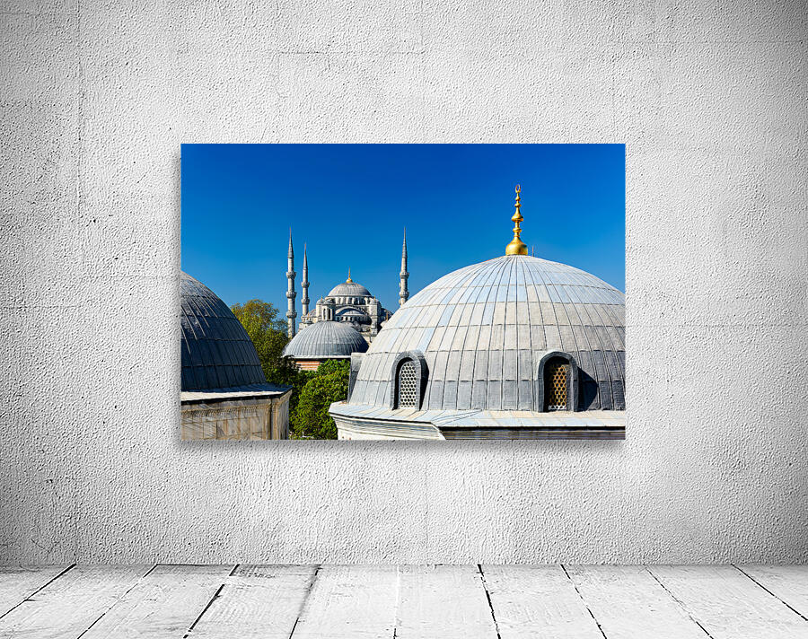 Blue Mosque domes under clear sky in Istanbul Wall Preview