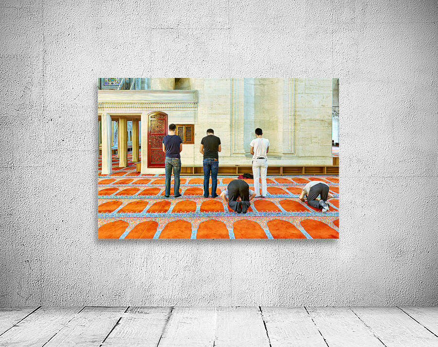 People pray inside Suleymaniye Mosque in Istanbul Turkey Wall Preview