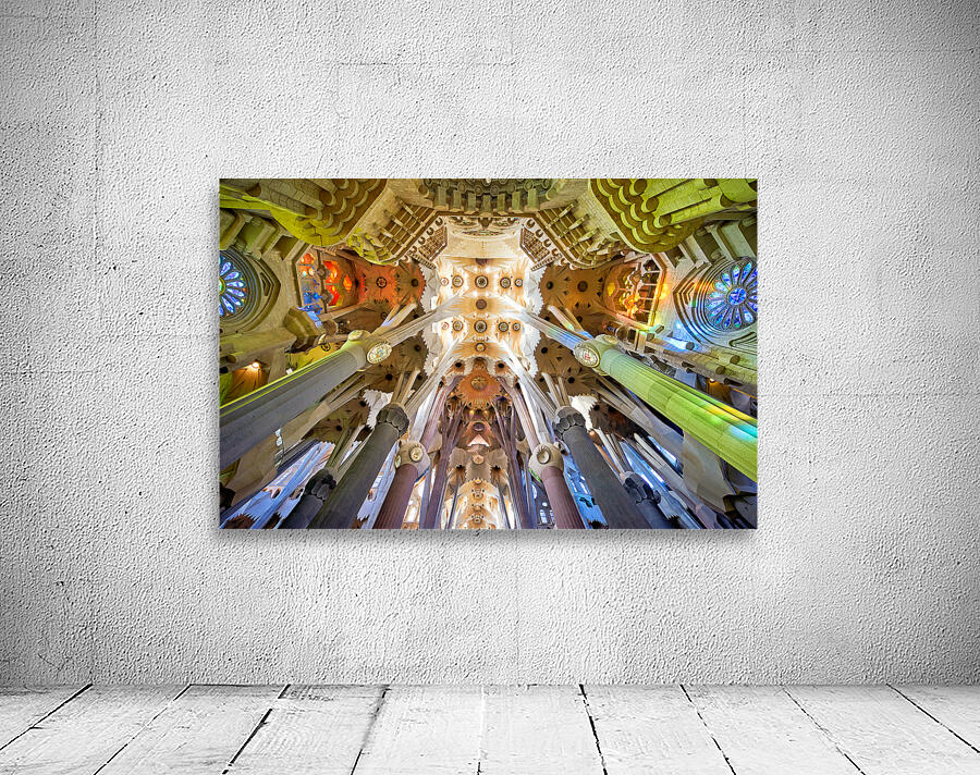 Interior view of Basílica de la Sagrada Familia in Barcelona Wall Preview