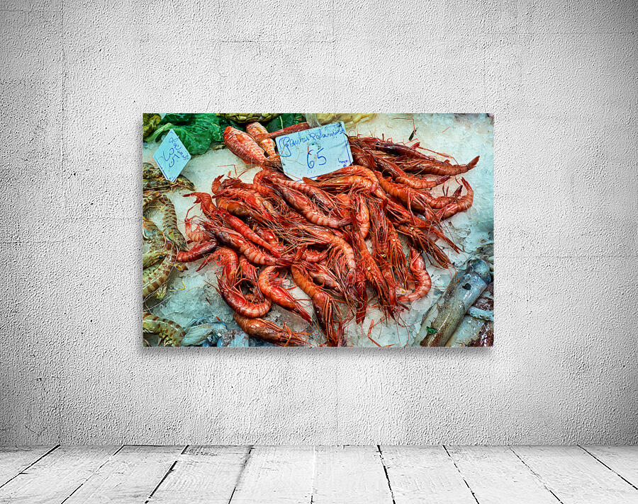 Fresh seafood display at Mercat de Sant Josep in Barcelona Wall Preview