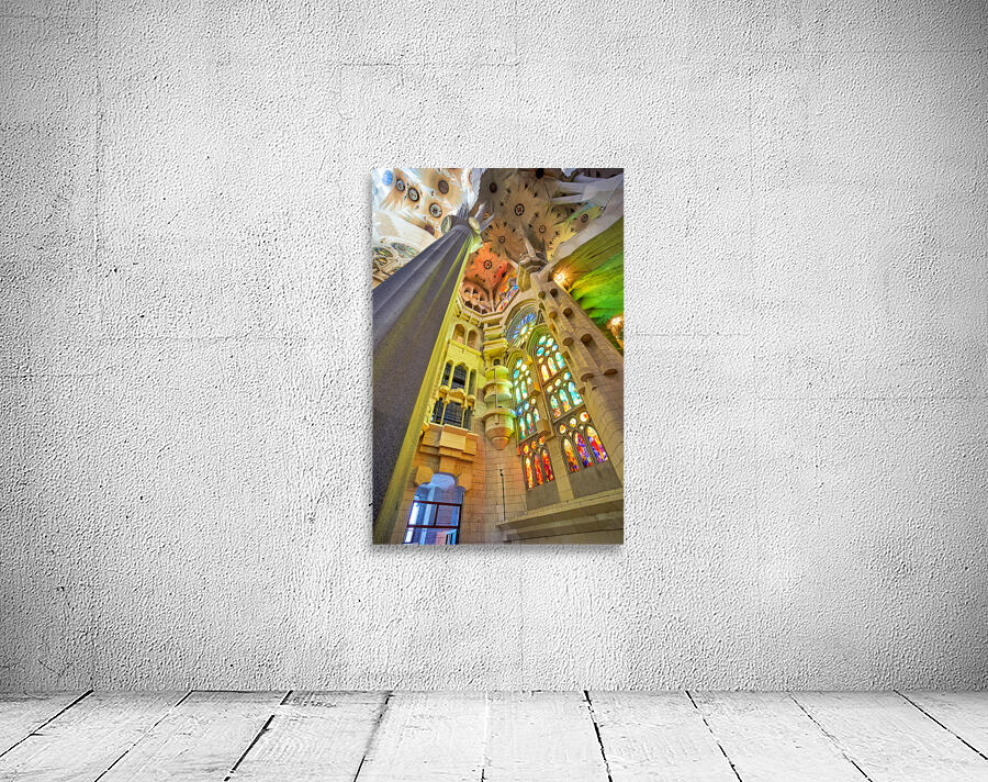 View of colorful windows inside Basílica de la Sagrada Família Wall Preview