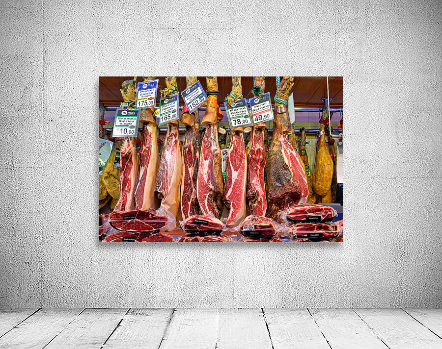 Jamon Iberico displayed in Mercat de Sant Josep de la Boqueria Wall Preview