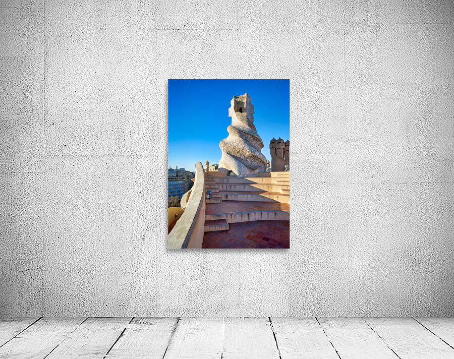 Rooftop views of Casa Mila in sunny Barcelona Wall Preview