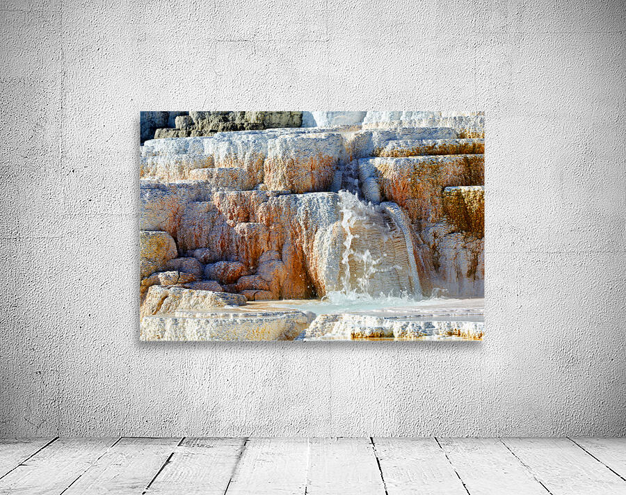 Water flowing over the terraces at Devils Thumb in Yellowstone Wall Preview