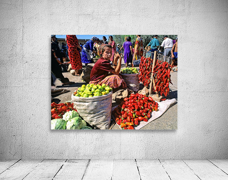 Market scene in Khiva with local produce and vendors Wall Preview