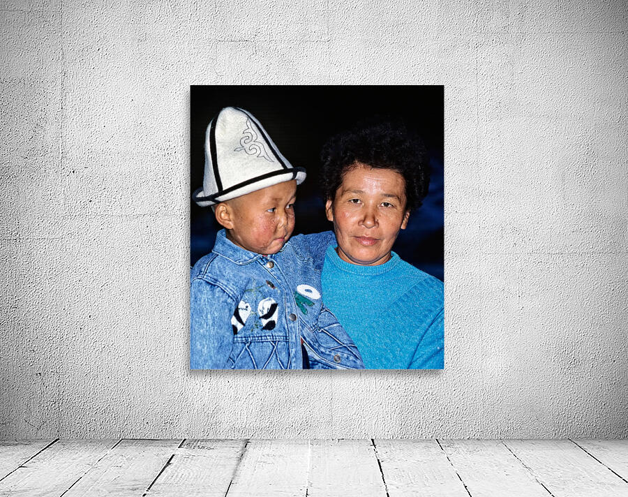 Uzbekistan mother and child in traditional attire during daytime Wall Preview