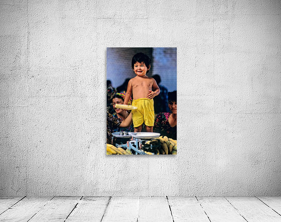 Kid stands at vegetable market in Samarkand Uzbekistan Wall Preview