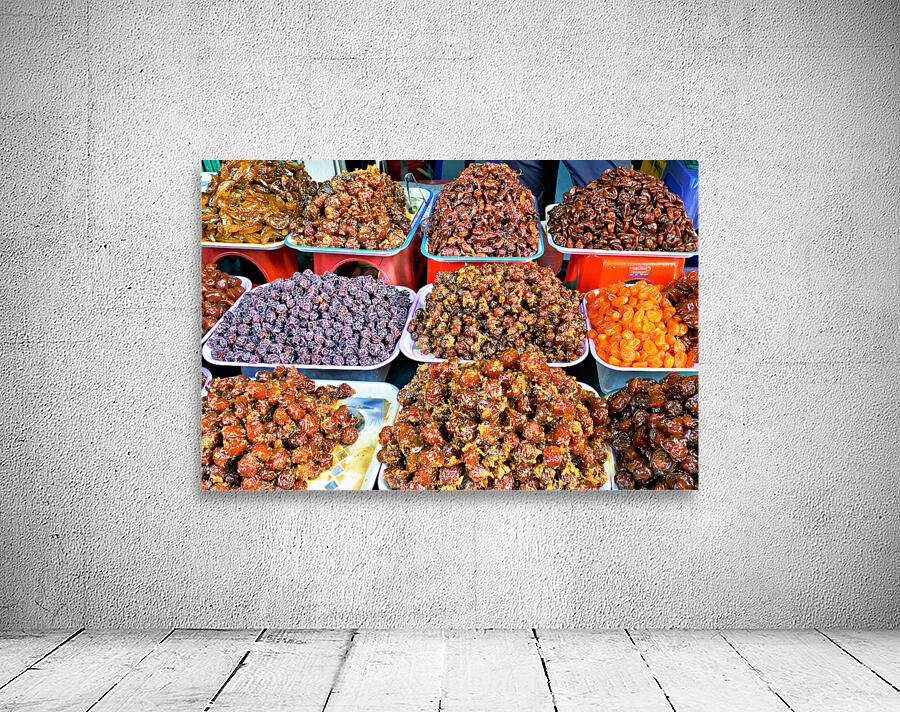 Stalls selling local snacks in Hanoi Vietnam market Wall Preview