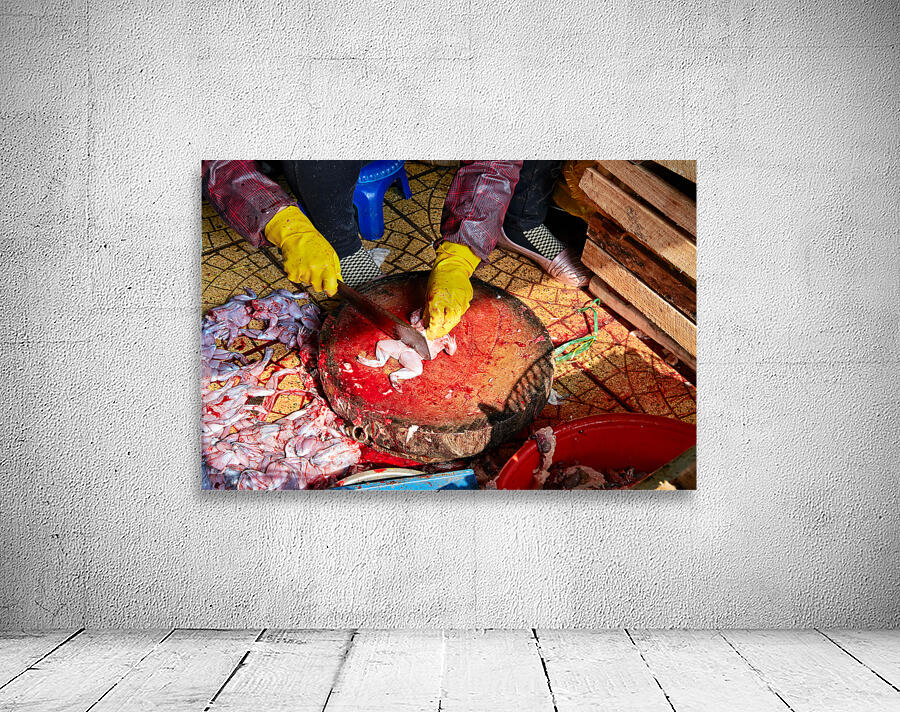 Fresh fish preparation at market in Hanoi during midday Wall Preview