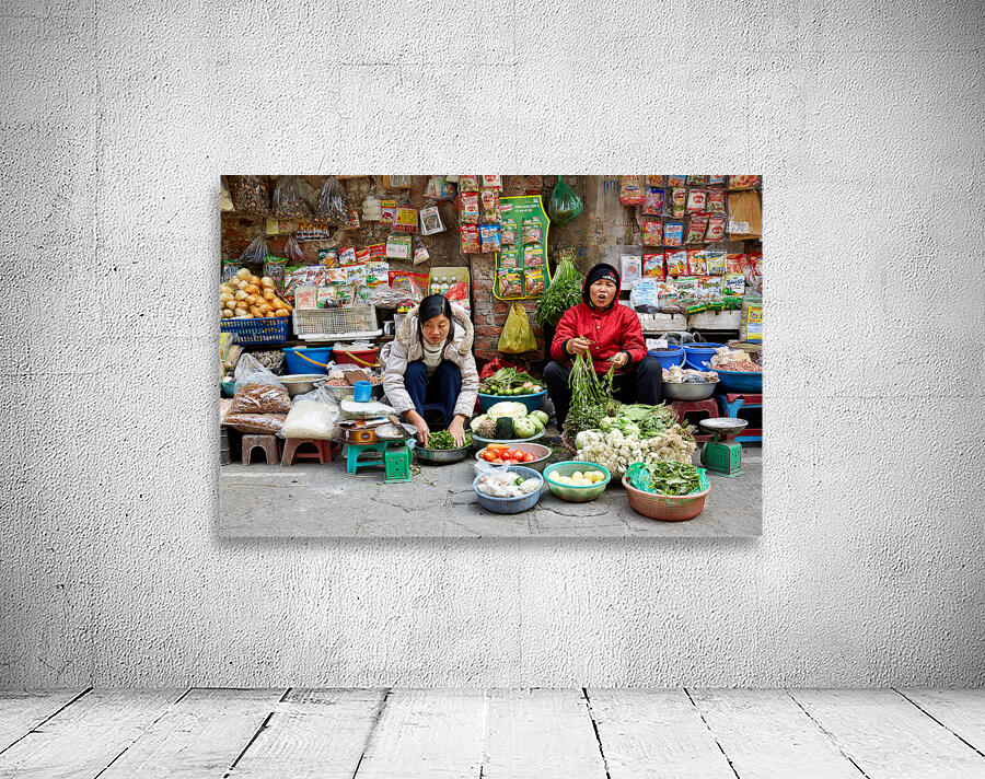 Women selling fresh vegetables in Hanoi market Wall Preview