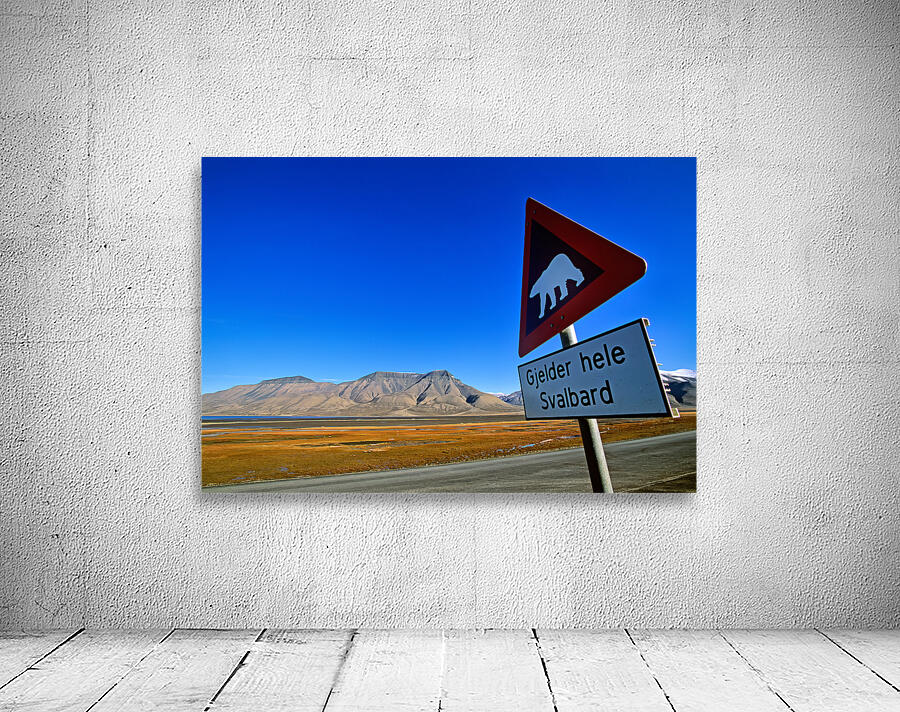 Warning sign for polar bears in Longyearbyen Svalbard Wall Preview