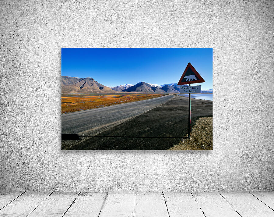 Warning signs for polar bears in Longyearbyen Svalbard Wall Preview