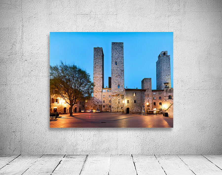 Sunset view of Piazza del Duomo in San Gimignano Tuscany Wall Preview