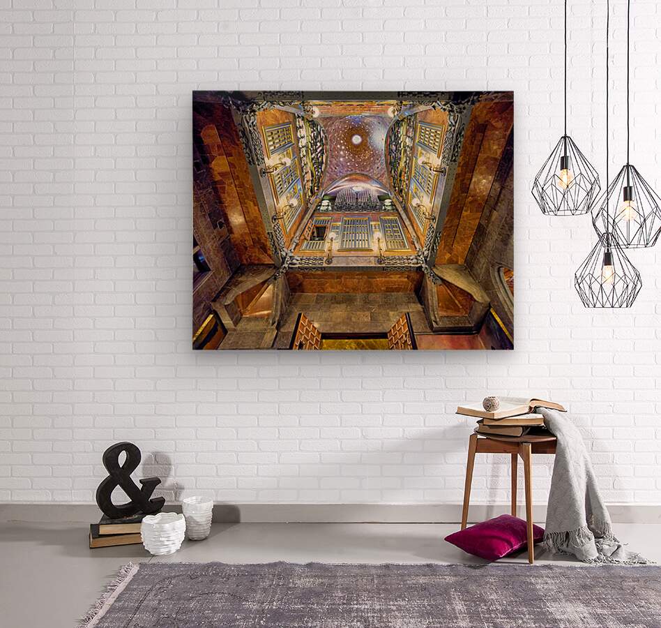 View of interior design in Palau Guell by Gaudi in Barcelona Wood Print 1