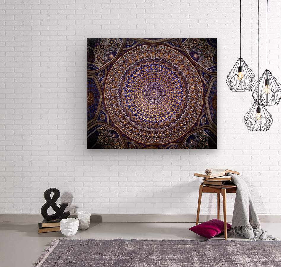 Ceiling design in a Samarkand building Uzbekistan Wood Print 1