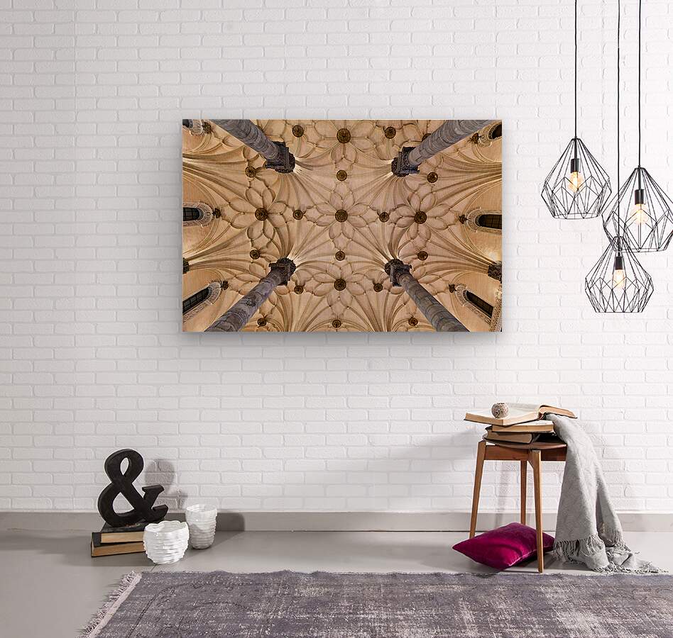 Artistic ceiling design in Zaragoza exhibition hall Wood Print 1