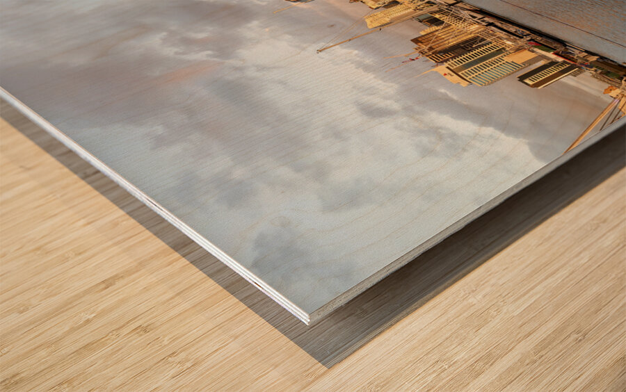 Auckland. New Zealand. The city skyline. View from Viaduct Harbour at sunset Wood print