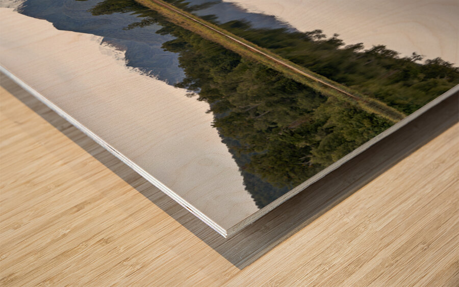 New Zealand. Lake Matheson. In the background Mount Tasman and Aoraki Mount Cook Wood print