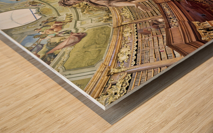 The Prunksaal center of the old imperial library inside the Austrian National Library. Vienna Austria Wood print